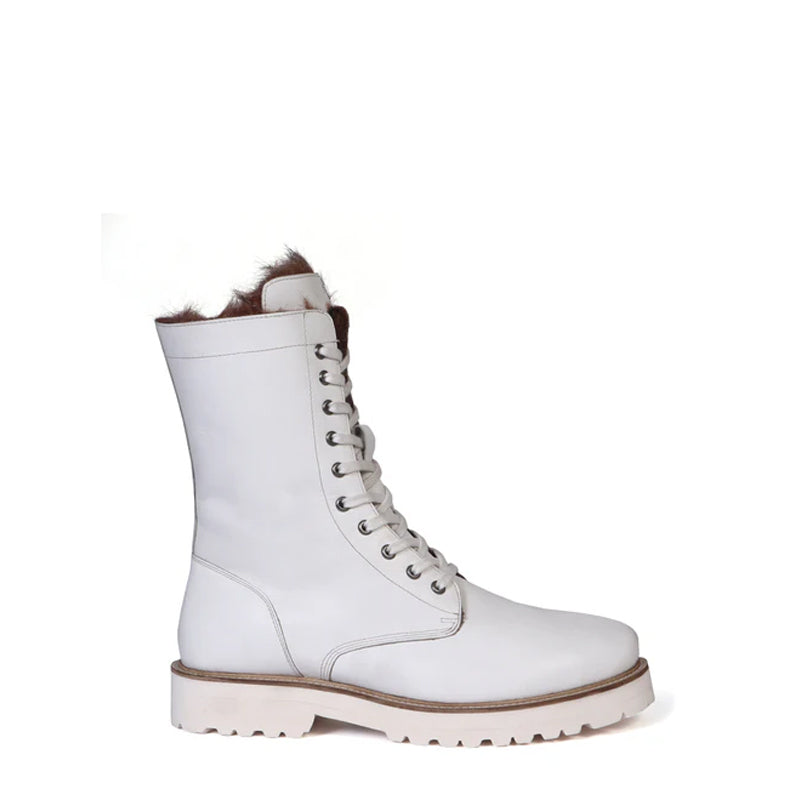 Men Chunky High Leather Ankle White Boot