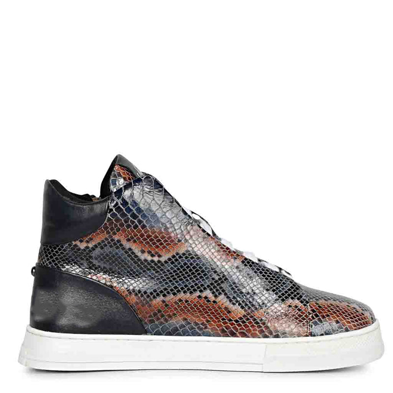 Snake Embossed Leather Sneakers For Men