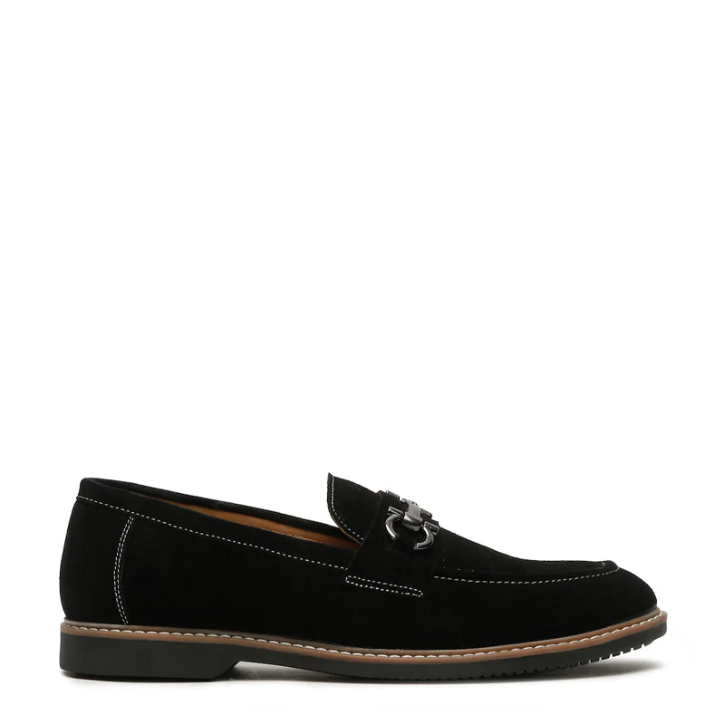Handmade Suede Leather Black Loafer With Antique Silver Buckle