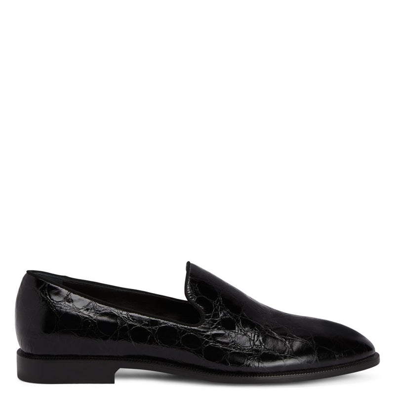 Pure Solid Leather Croco Textured Black Loafer