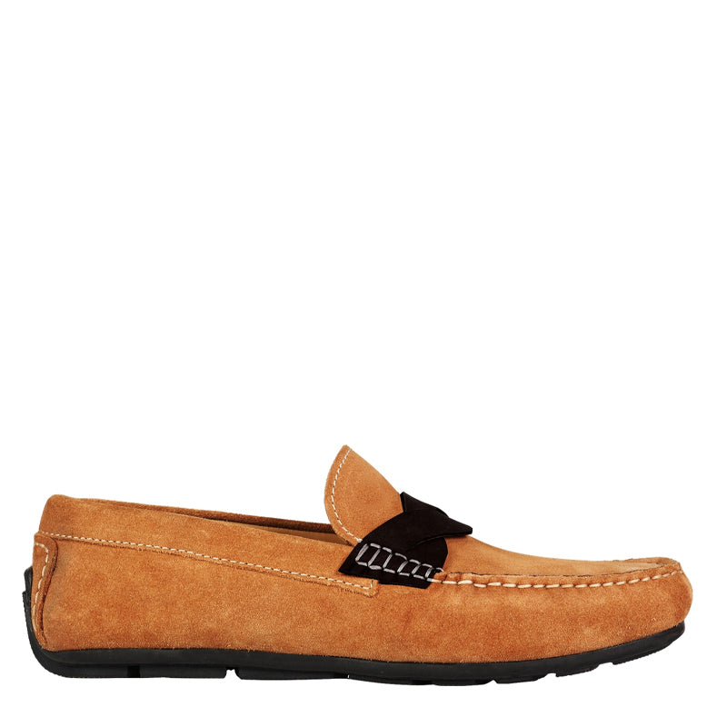 Penny Suede Cross Strap Leather Tan Loafer
