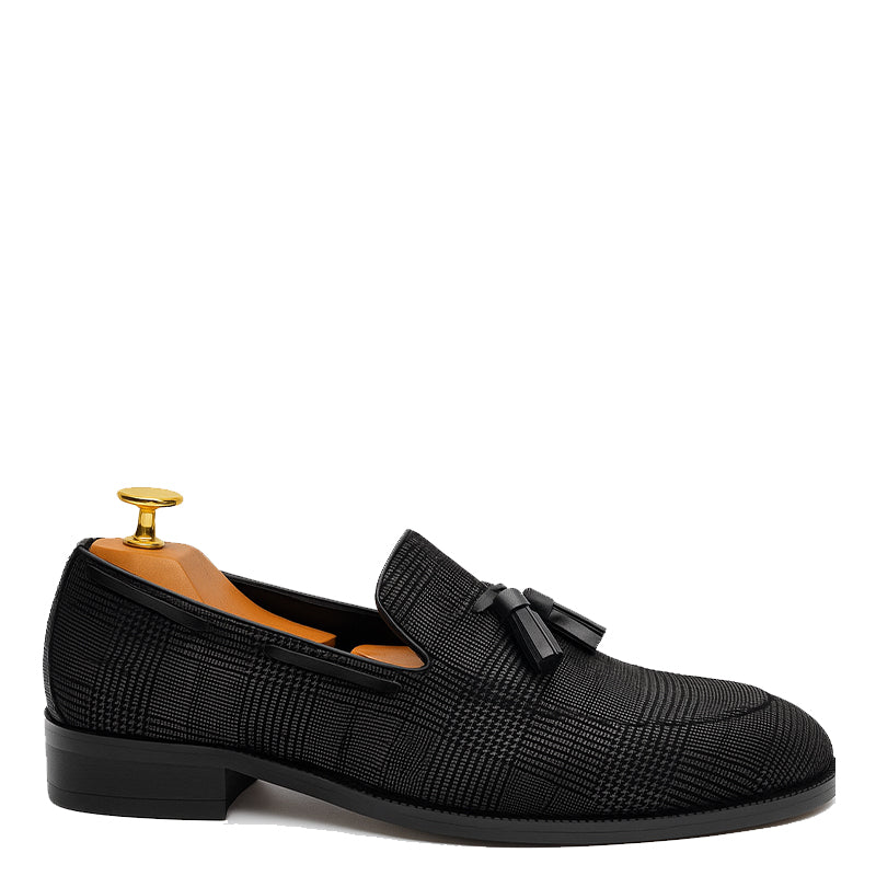 Men’s Leather Tassel Loafers Smart Slip on Black Shoe