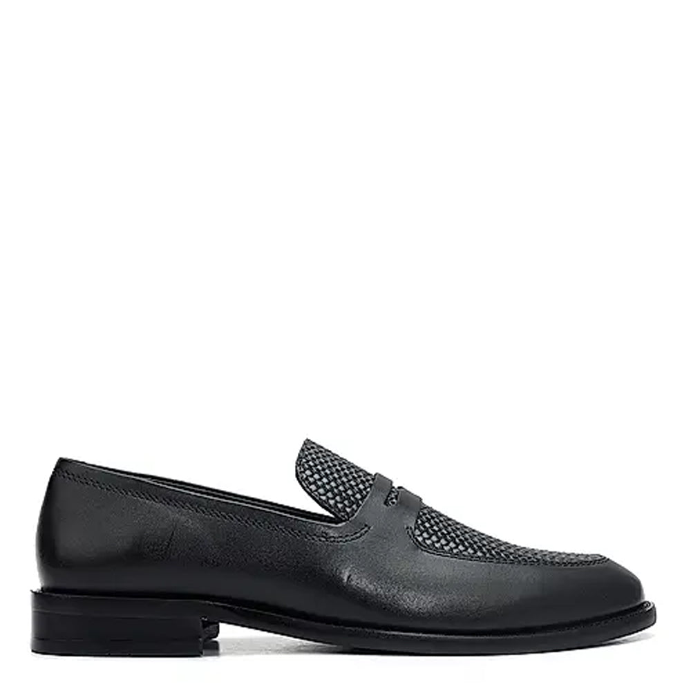 Men Textured Leather Stylish Penny Black Loafer