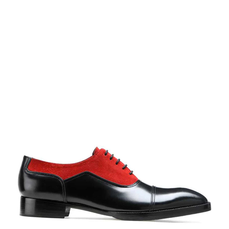 Polished Shiny Leather Black and Red Captoe Oxford Shoe