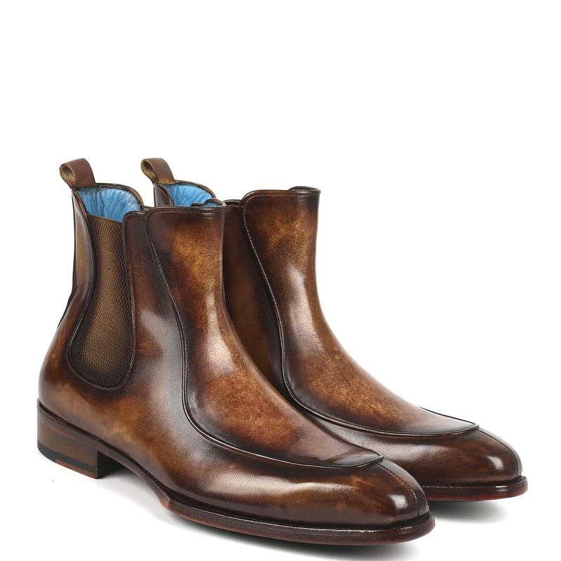 Luxury Pure Leather Handpainted Chelsea Tan & Brown Boot