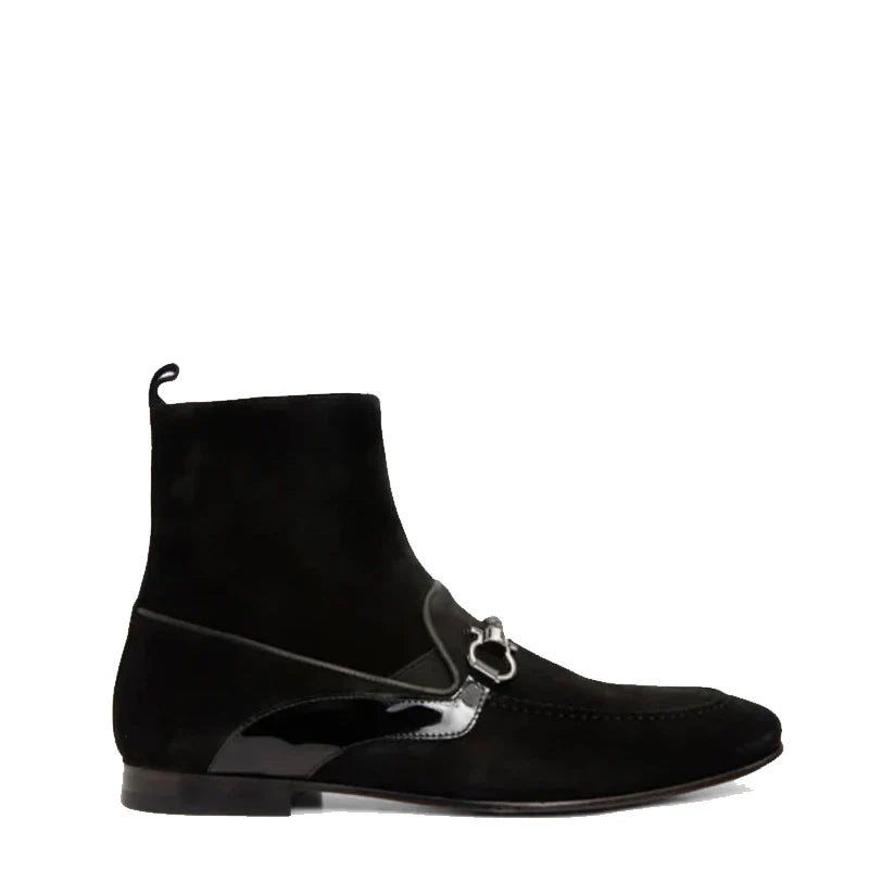 Black Suede Zip-Up Dress Men Boot