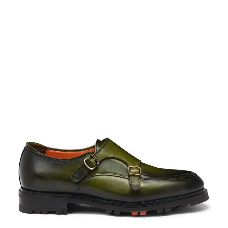 Double Monk Strap Leather Shoes For Men