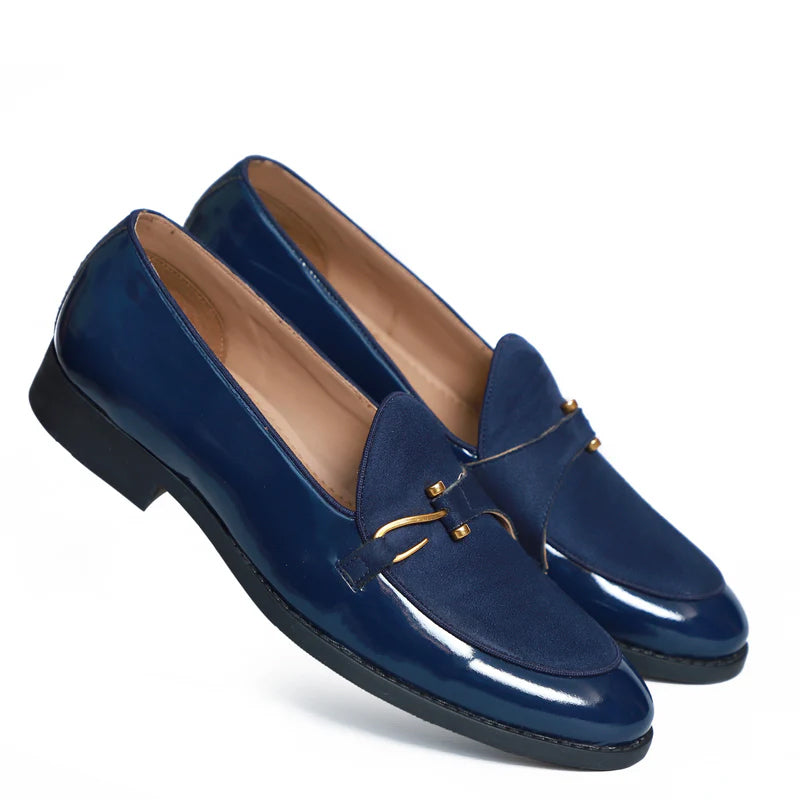 Patent Handmade Leather Blue Loafer For Men