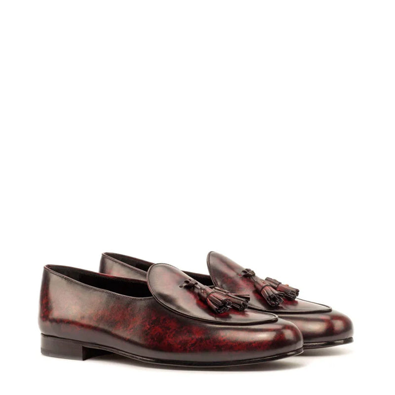 Patina Leather Apron Toe Tassel Slip-On Shoe