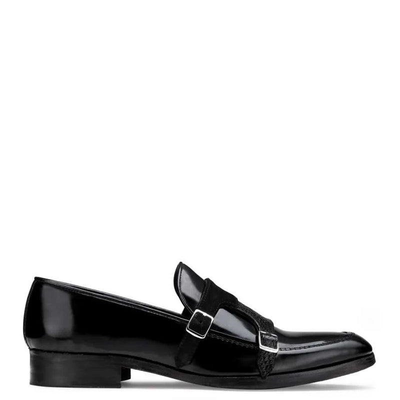 Patent Shiny Leather Double Monk Strap Black Shoe