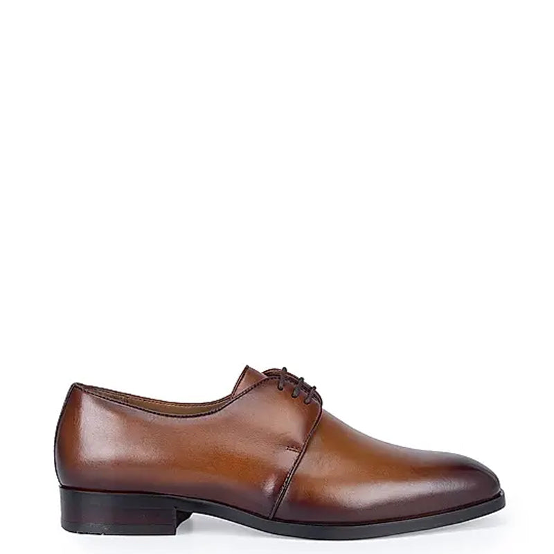 Plain Solid Leather Lace-Up Formal Derby Shoe Tan