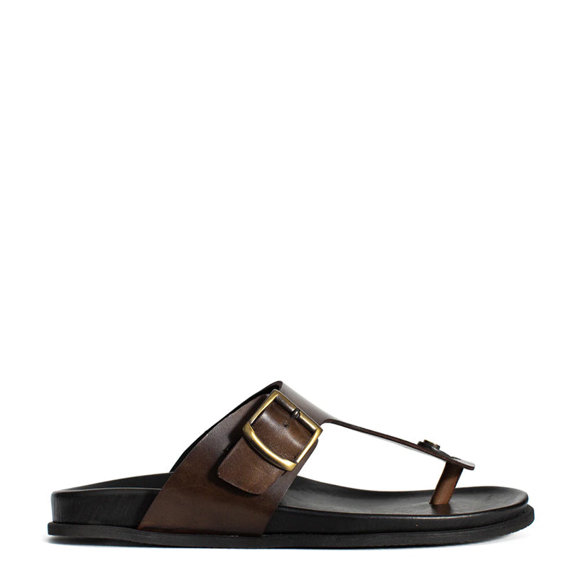 Men Slip-On Leather Tan Buckle Sandal