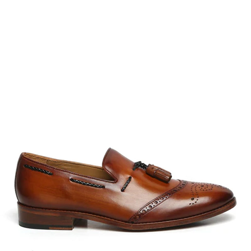 HandPainted  Leather Slip-On Tassel Tan Loafer