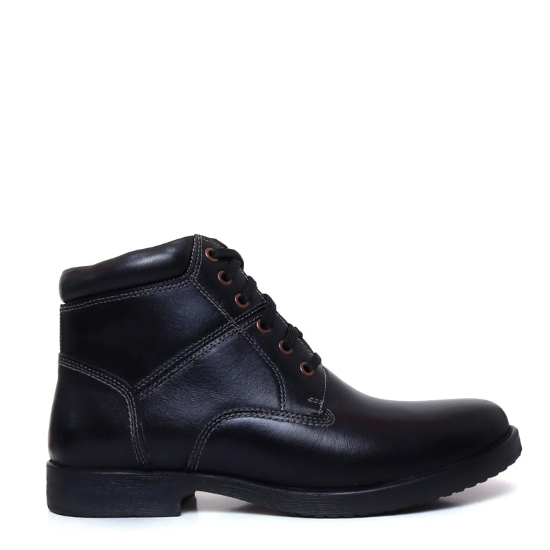 Leather Lace-Up High Ankle Boot Black for Men