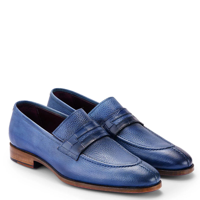 Men Split Toe Leather Loafer Blue Shoe