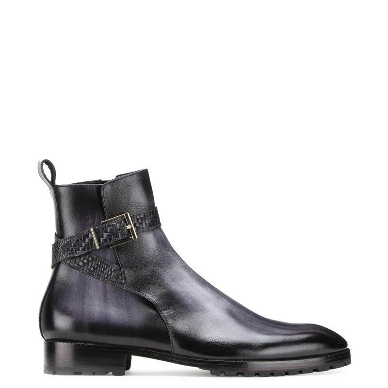 Luxury Stylish Leather Side Zipper Black and Grey Boot With Buckle