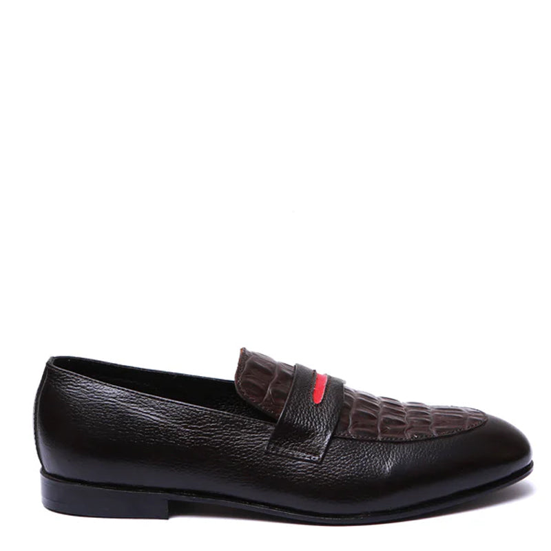 Men Croc Leather Loafer With Red Strap