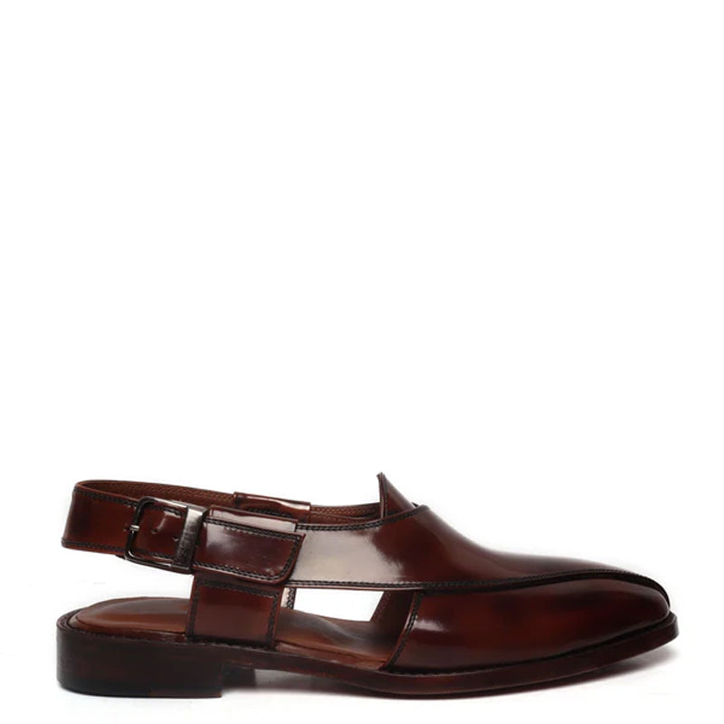 Leather Handmade Cross Strap Peshawari Brown Sandal