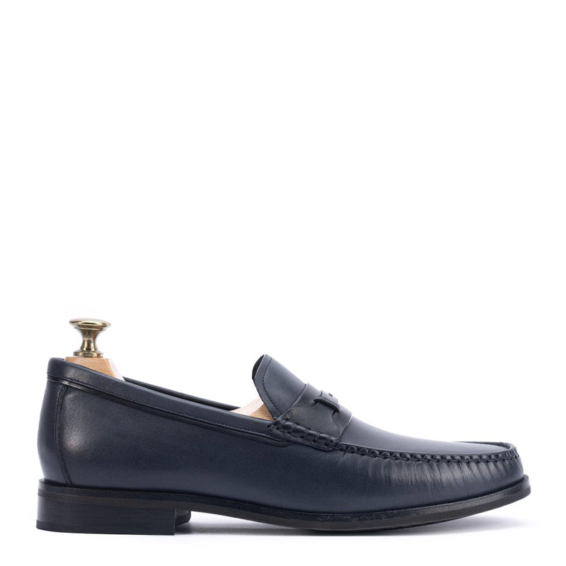 Men Leather Slip On Blue Penny Bit Loafer