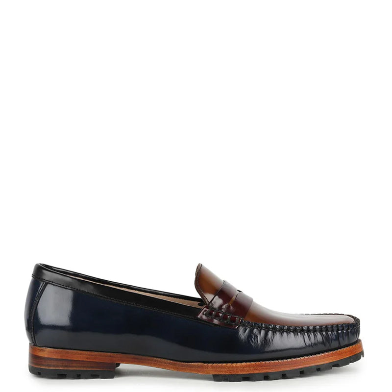 Classic Triple Tone Shiny Leather Black/Tan Loafer