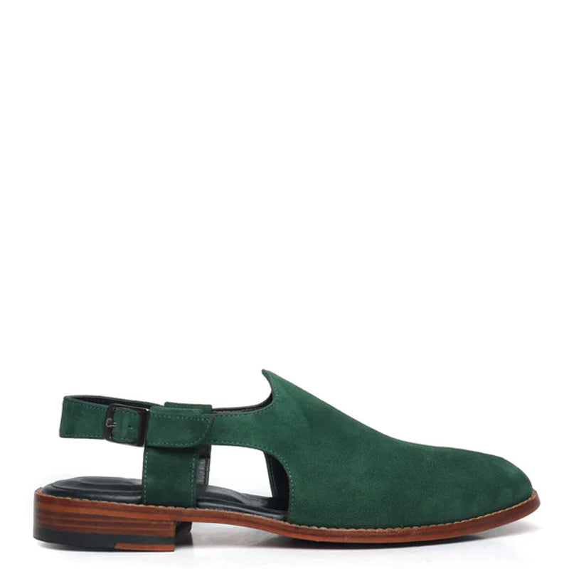 Suede Handmade Leather Peshawari Green Sandal