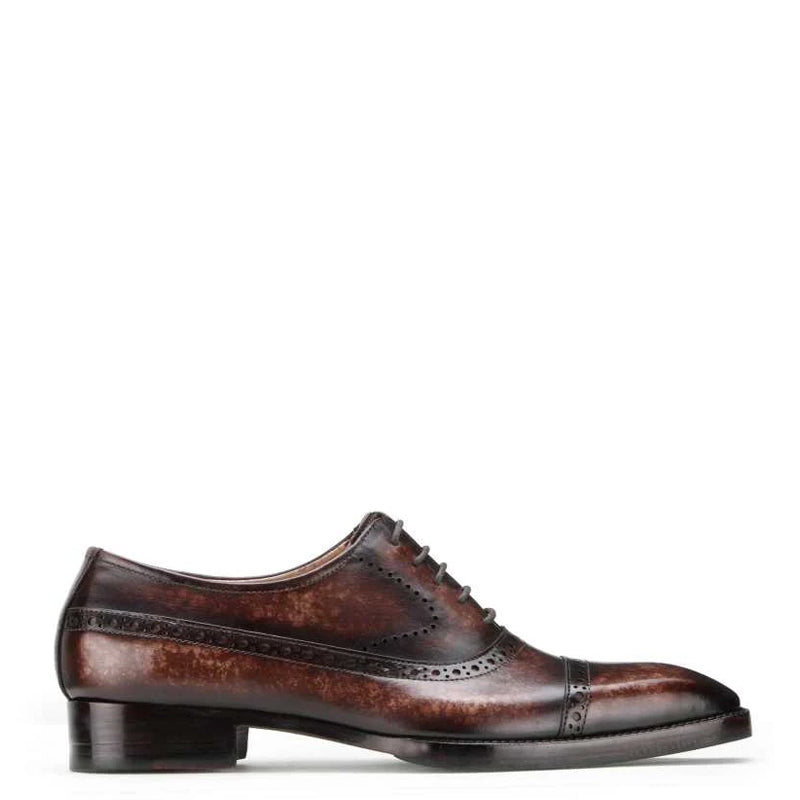 Patina Captoe Leather Brown Formal Oxford Shoe