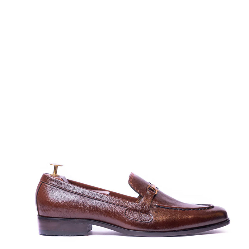 Polished Shiny Leather Horsebit Buckled Brown Loafer