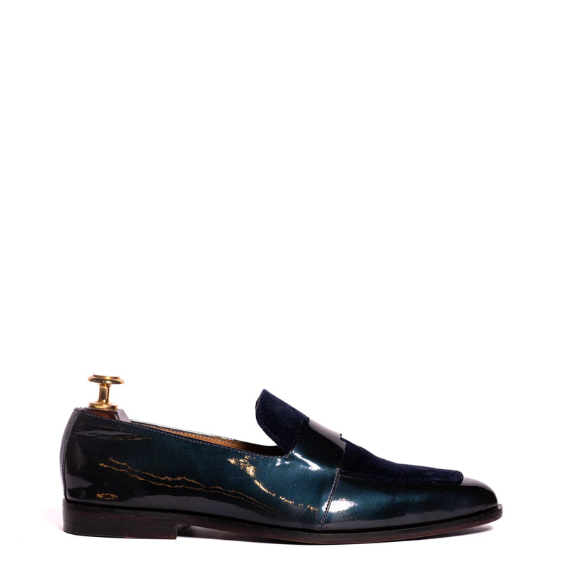 Patent Shiny Leather Velvet Blue Loafer