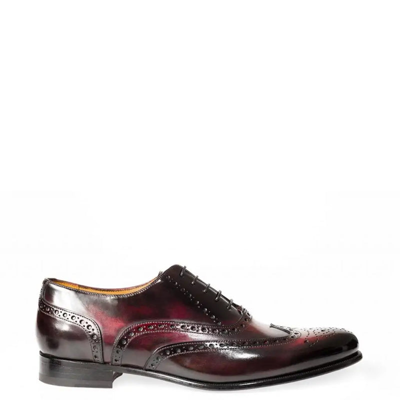 Men Wingtip Shiny Leather Oxford Burgundy Shoe