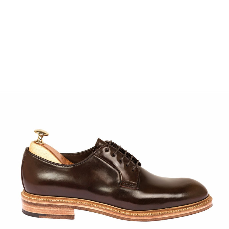 Plain Toe Shiny Leather Pure Handmade Derby Shoes
