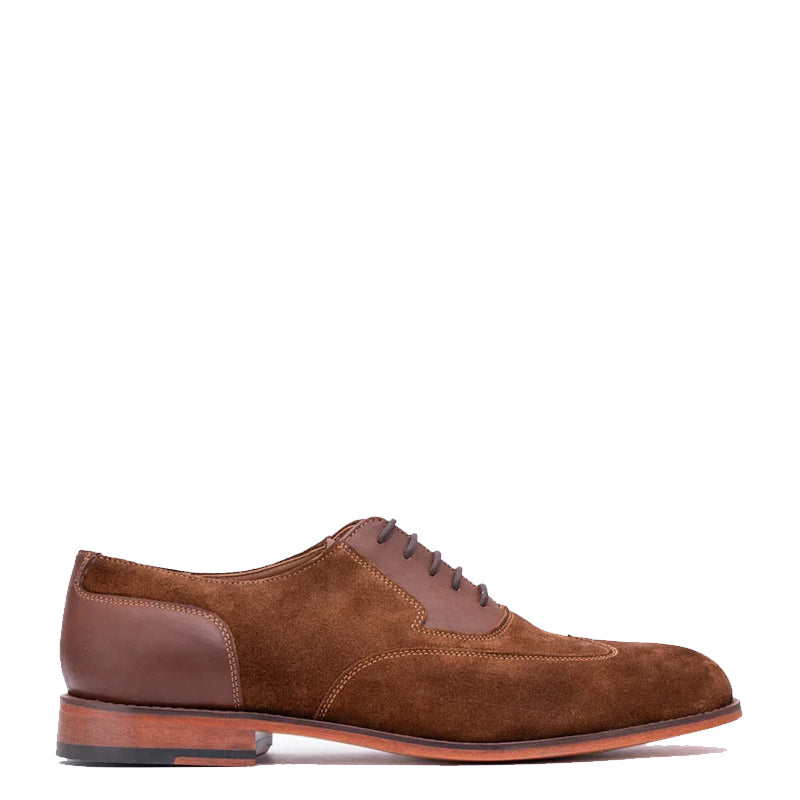 Suede Twin Texture Wingtip Leather Oxford Shoe Tan