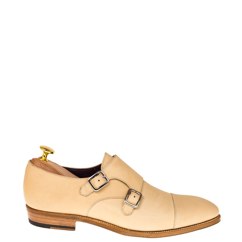 Suede Leather Toe-Cap Double MonkStrap Shoe Beige