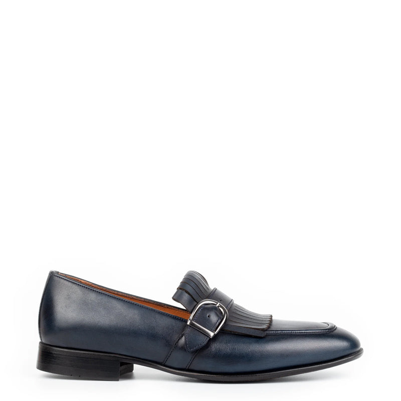 Premium Midnight Leather Single Monk Straps Blue Shoe