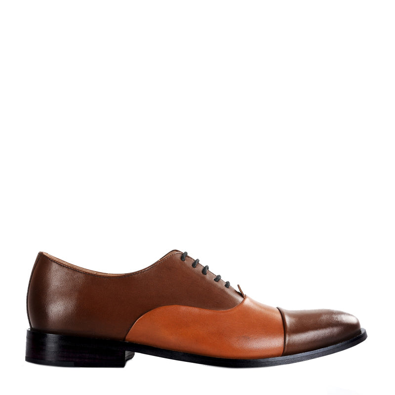 Premium Toe-Cap Leather Oxford Shoe Brown and Tan For Men