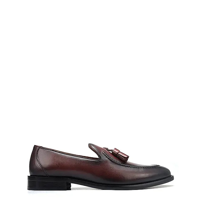 Pure Solid Leather Tassel Burgundy Loafer