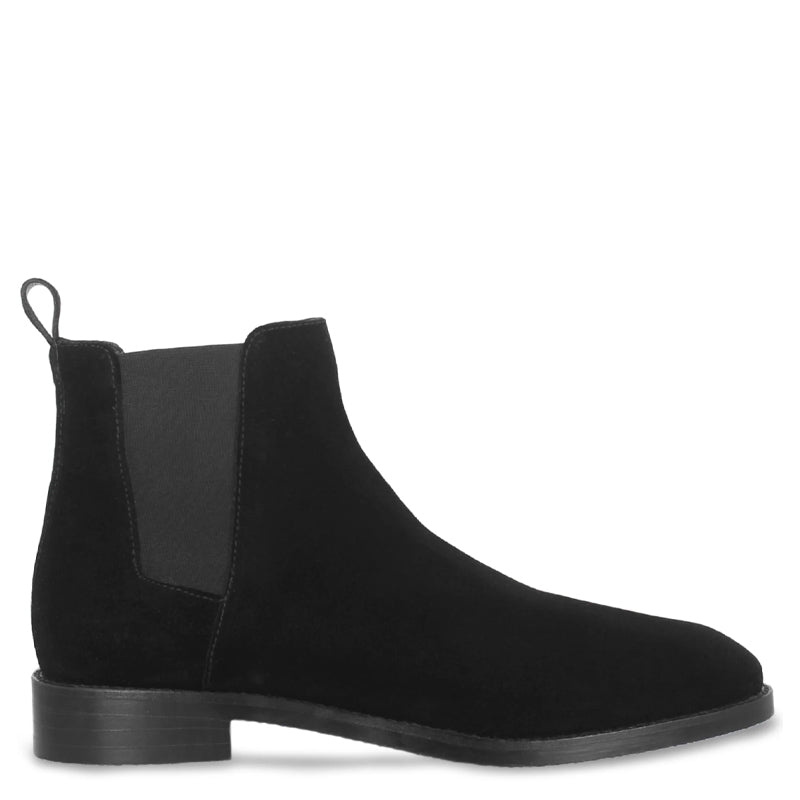 Men Suede Mid-Top Leather Chelsea Boot Black