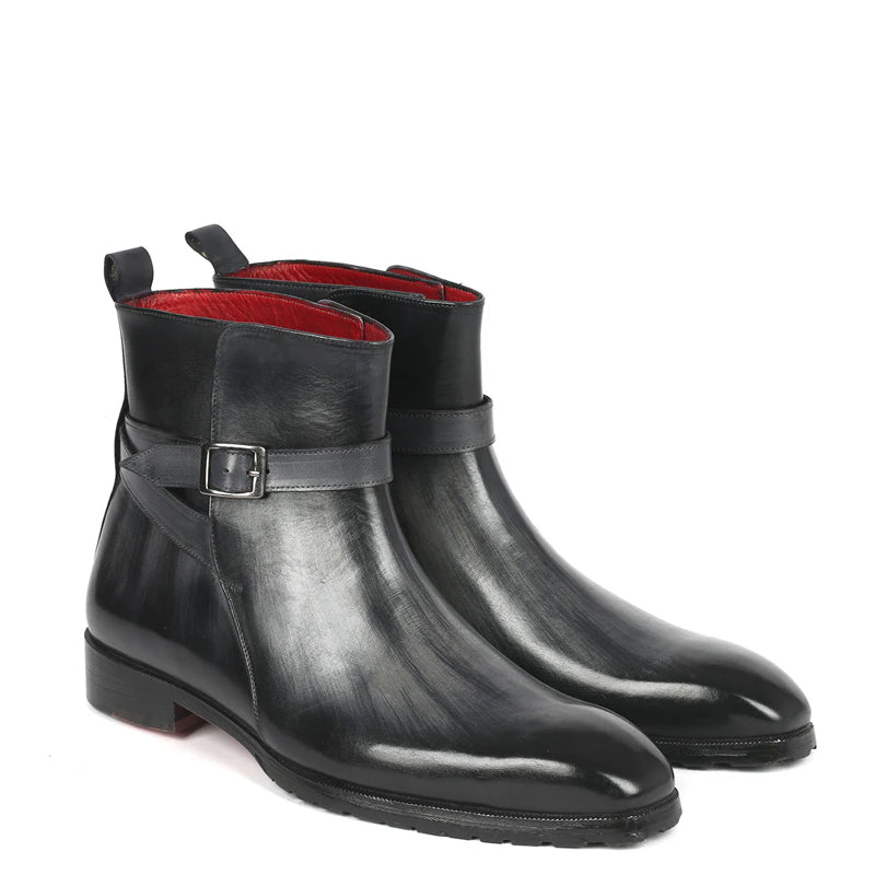 Patina Leather Jodhpur Black and Grey Boot With Side Buckle