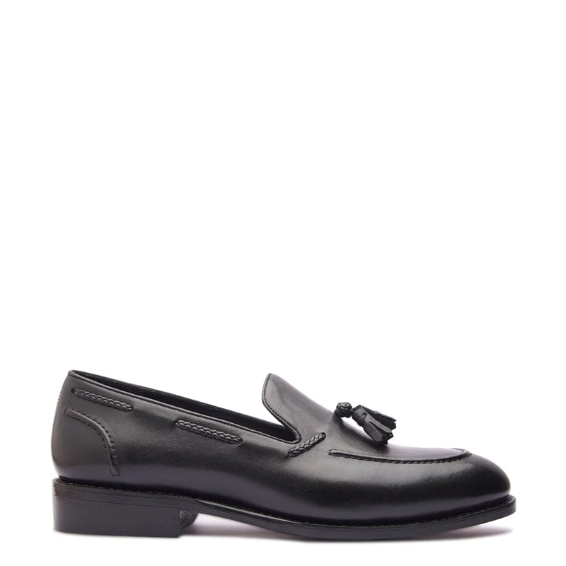 Classic Handmade Solid Leather Tassel Loafer Black