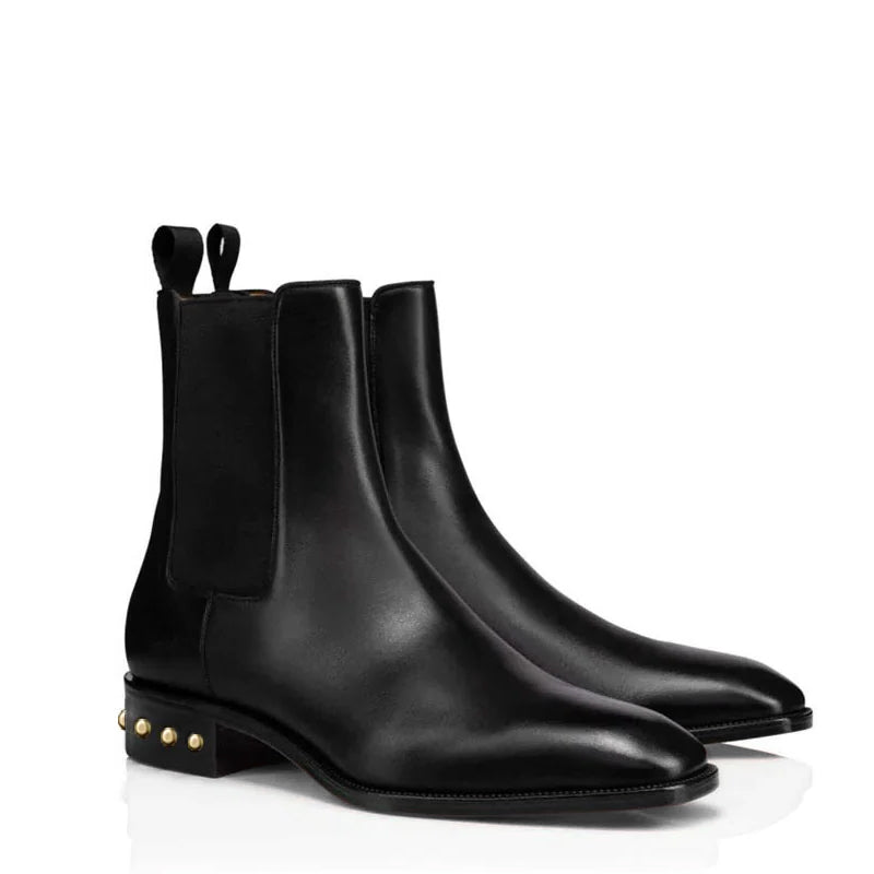 Coal Leather  Gold  Studded Chelsea Boots