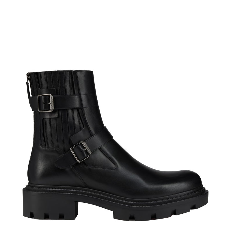 Luxury Polished Black Leather Boot with Dual Buckle Straps
