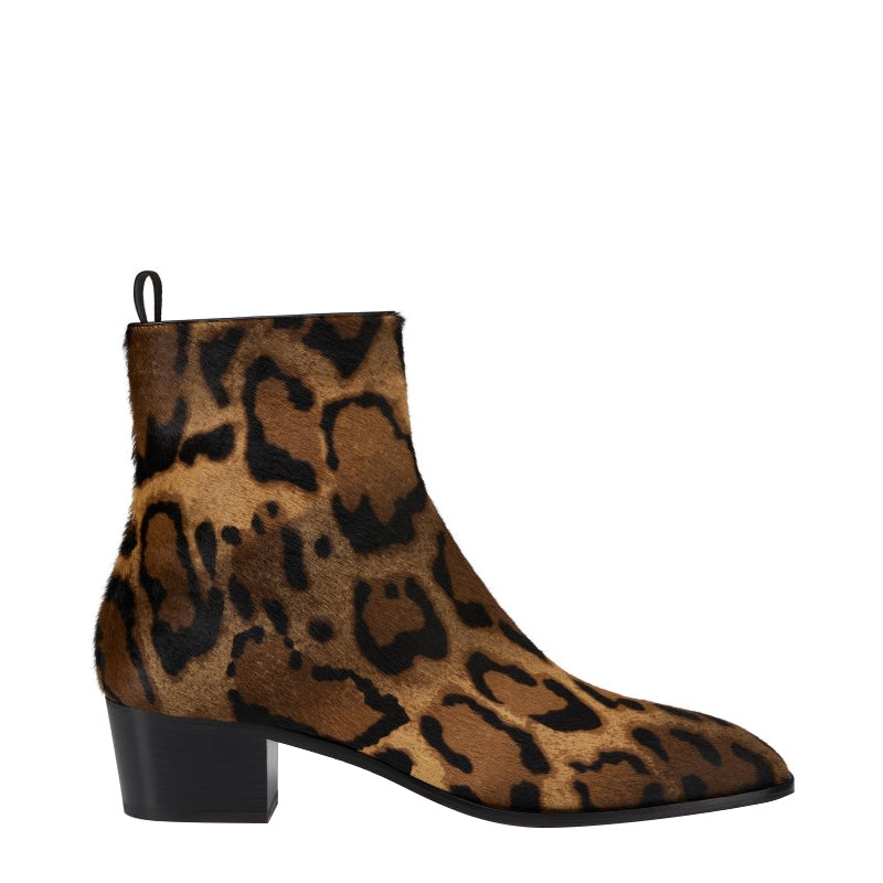Men's Leopard Print Wild Elegance Rounded Toe Boot with Mid Block Heel
