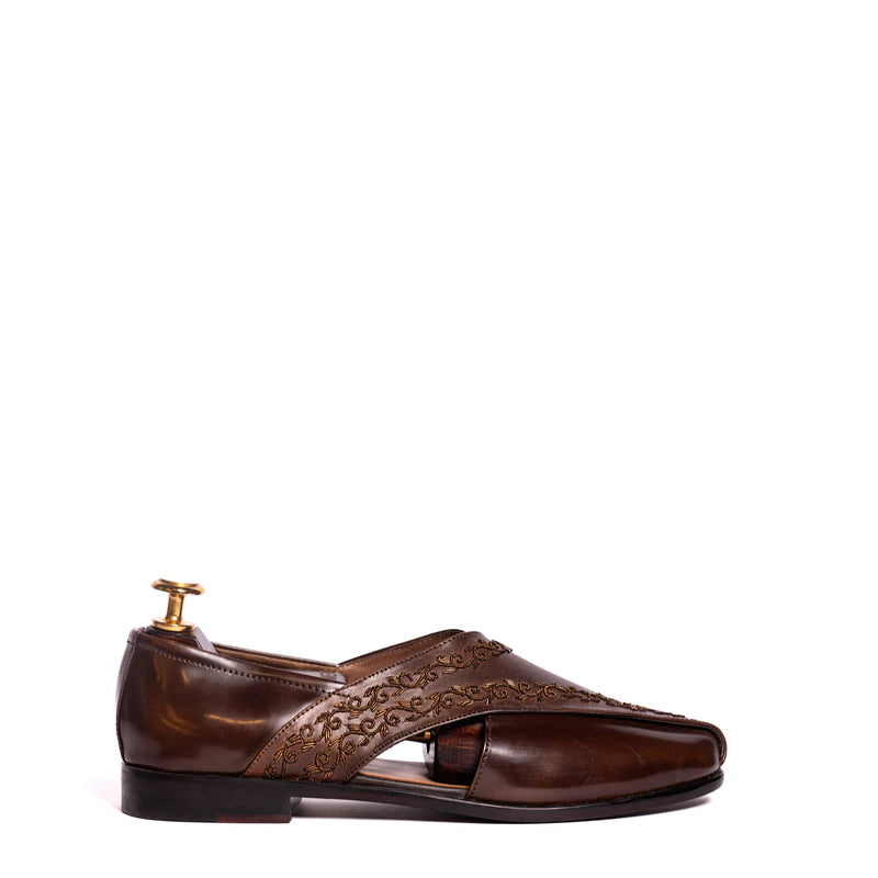 Luxury Design Cross Strap Peshawari Brown Sandal