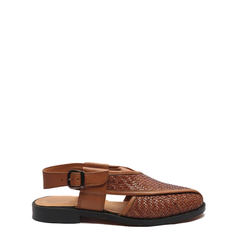 Woven Back Strap Leather Peshawari Black Sandal
