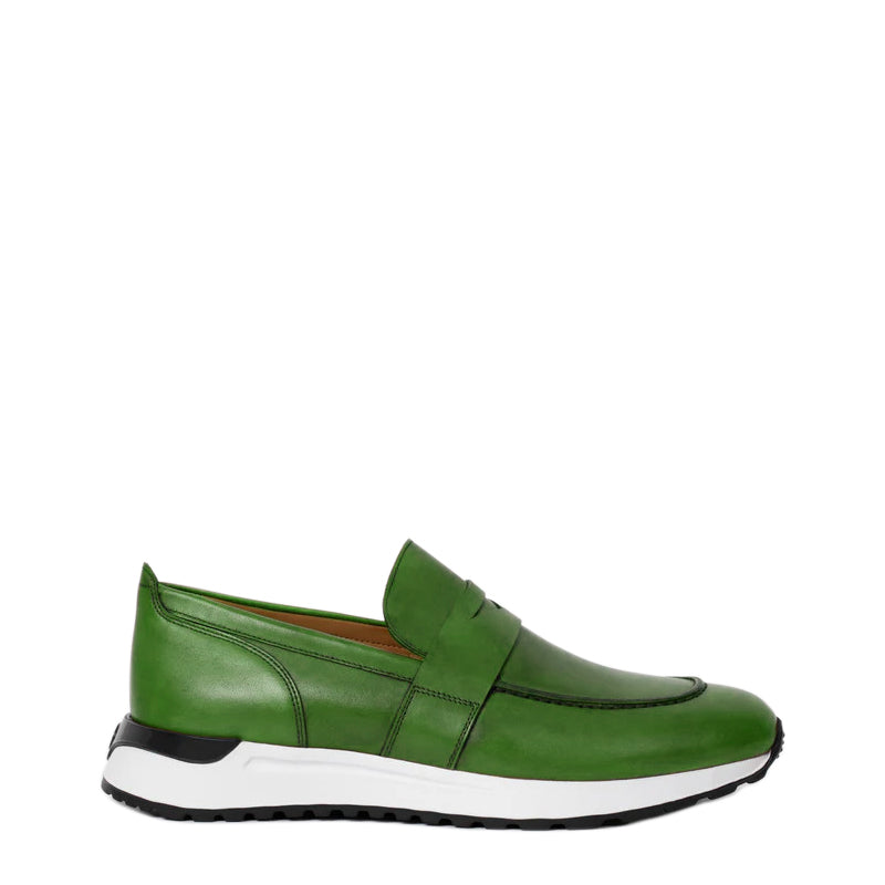 Olive Green Leather Men's Sneakers
