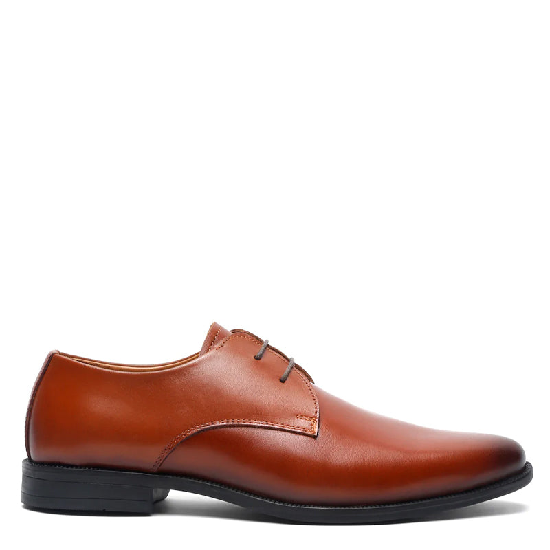 Plain Toe Classic Leather Derby Shoe Tan