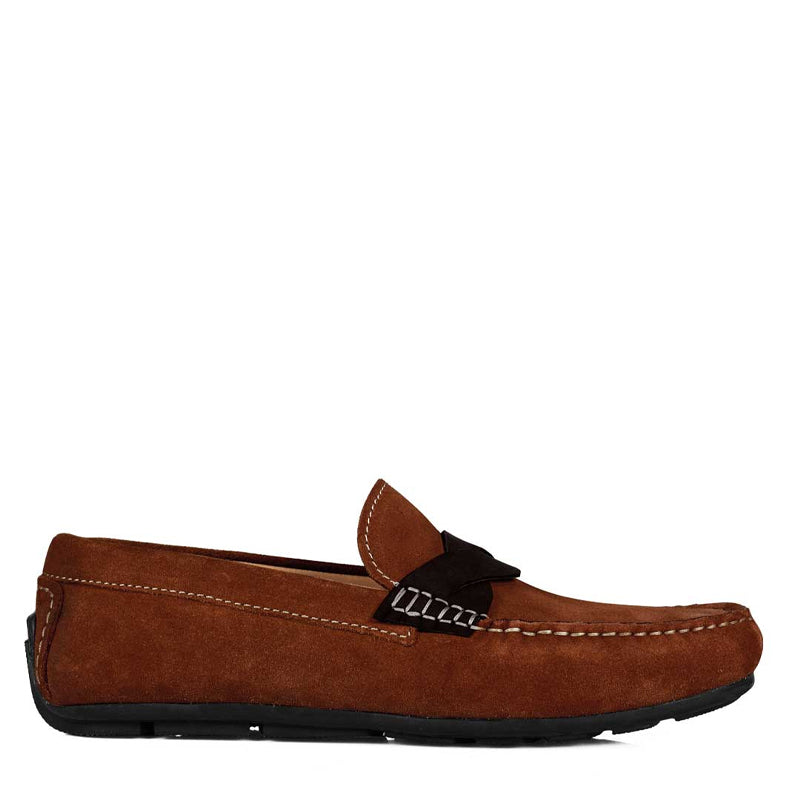 Penny Suede Cross Strap Leather Brown Loafer