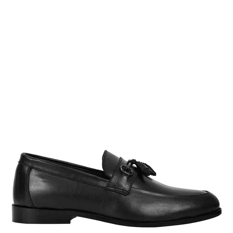 Men Polished Leather Tassel Black Loafer