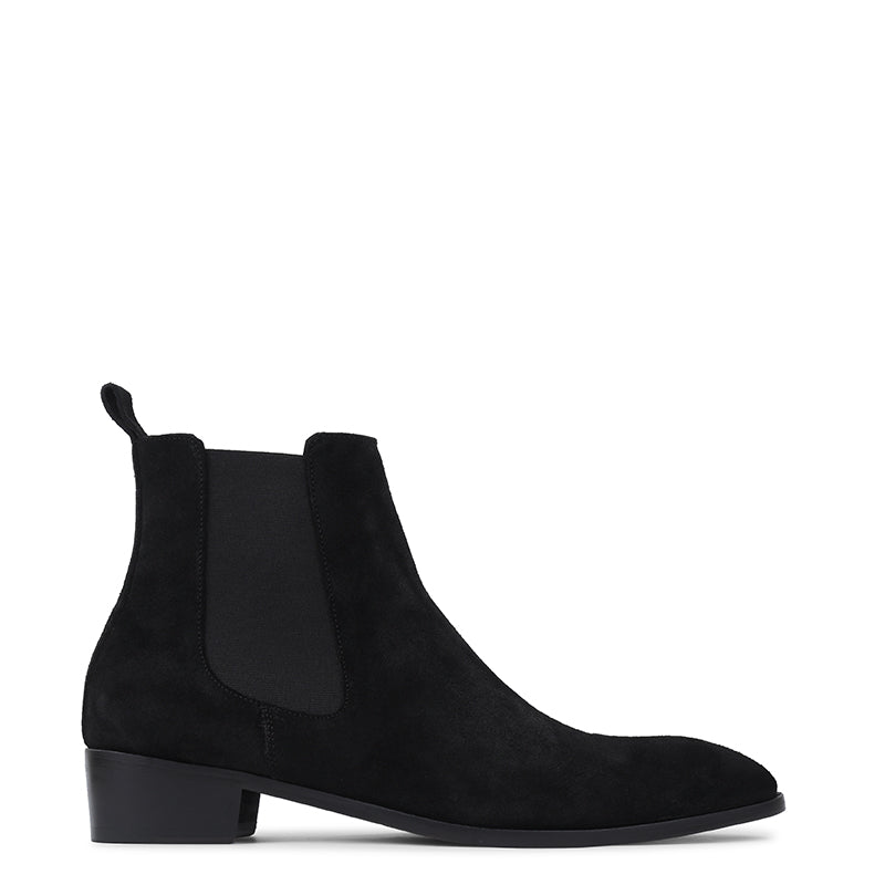 Men Black Suede Leather Plain Chelsea Boots
