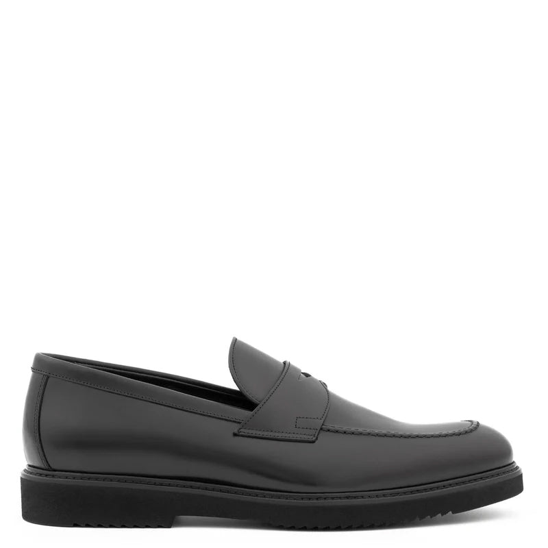 Embossed Casual Penny Leather Black Loafer