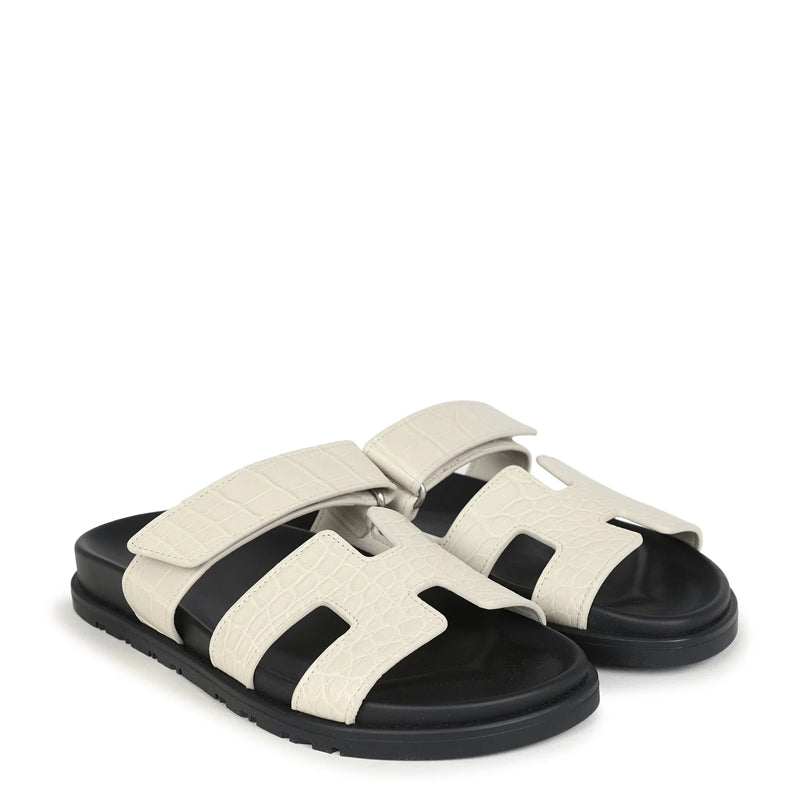 Luxury Croco Leather Beige Sandal